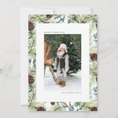 水彩松と松のコーン写真クリスマス シーズンカード (正面)