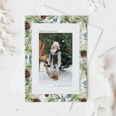 水彩松と松のコーン写真クリスマス シーズンカード