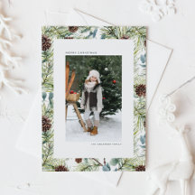 水彩松と松のコーン写真クリスマス