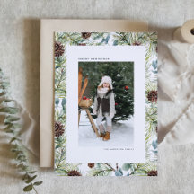 水彩松と松のコーン写真クリスマス