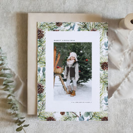 水彩松と松のコーン写真クリスマス シーズンカード