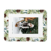 水彩松と松のコーン写真クリスマス マグネット (横)