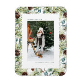 水彩松と松のコーン写真クリスマス マグネット (縦)