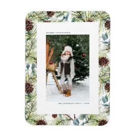 水彩松と松のコーン写真クリスマス マグネット