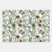 水彩松と松のコーン模様クリスマス ラッピングペーパーシート (正面3)