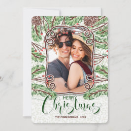 水彩松と枝メリークリスマスフォト シーズンカード