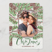 水彩松と枝メリークリスマスフォト シーズンカード (正面/裏面)