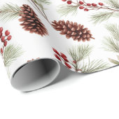 水彩松のコーンと枝と果実 ラッピングペーパー (ロールコーナー)