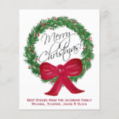 水彩松のリース クリスマス フォトカード お手頃価格 (正面)