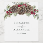 水彩松の冬の果実クリスマス結婚ズ ワインラベル (シングルラベル)