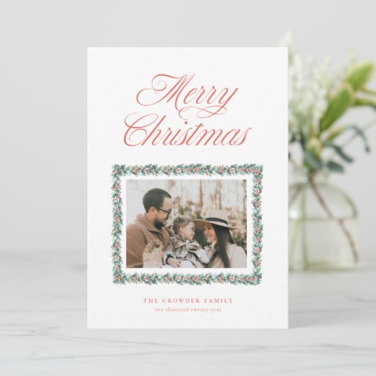 水彩松の境界のクリスマス写真カード シーズンカード (スタンド正面)