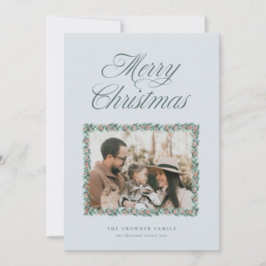 水彩松の境界クリスマス写真カード シーズンカード (正面)