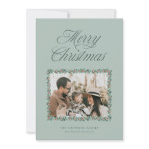 水彩松の境界クリスマス写真カード