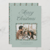 水彩松の境界線クリスマス写真カード シーズンカード (正面/裏面)