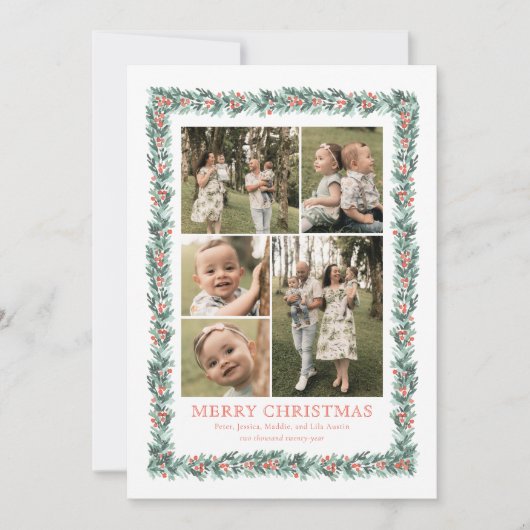 水彩松の境界線マルチ写真クリスマスカード シーズンカード (正面)