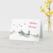 水彩松の木々クリスマス カード (黄色い花)