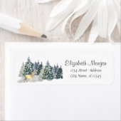 水彩松の木々、金ゴールド鹿 ラベル (インサイチュ)