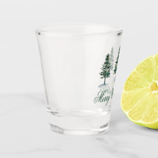 水彩松の木が聖降誕祭お目出とう ショットグラス (左)