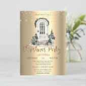 水彩松の木とフロントドアのクリスマス パーティー 招待状 (スタンド正面)