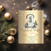 水彩松の木とフロントドアのクリスマス パーティー 招待状