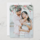 水彩松の木のカップル写真ラウンド シーズンカード (正面)