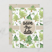 水彩松の木のクラフト素朴日付を保存 案内ポストカード (正面/裏面)