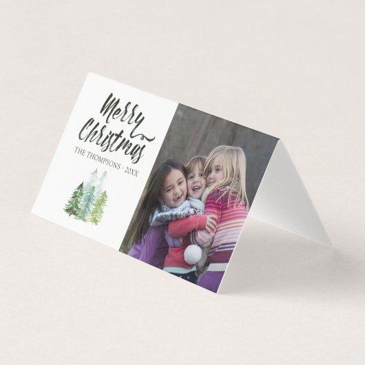 水彩松の木のクリスマス写真 (正面)