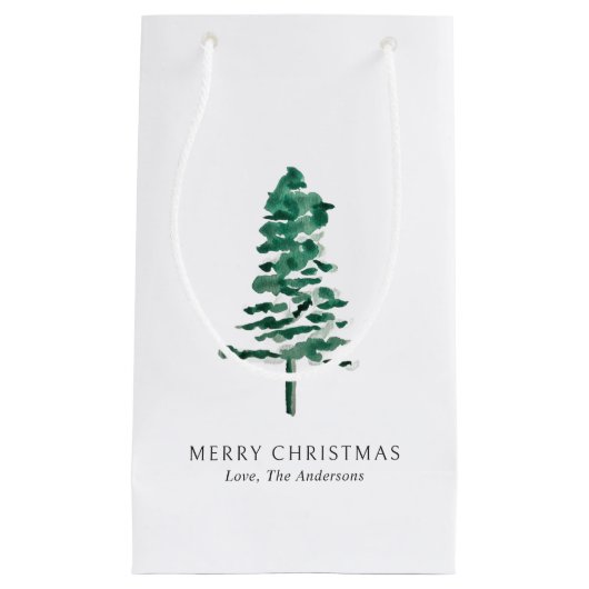 水彩松の木のクリモダンスマス スモールペーパーバッグ (正面)