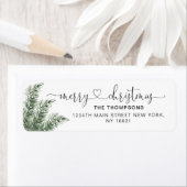 水彩松の木のハートスクリプトメリークリスマス ラベル (インサイチュ)