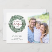 水彩松の木のリースクリスマスフォト シーズンカード (正面)