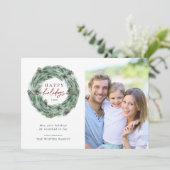 水彩松の木のリースクリスマスフォト シーズンカード (スタンド正面)