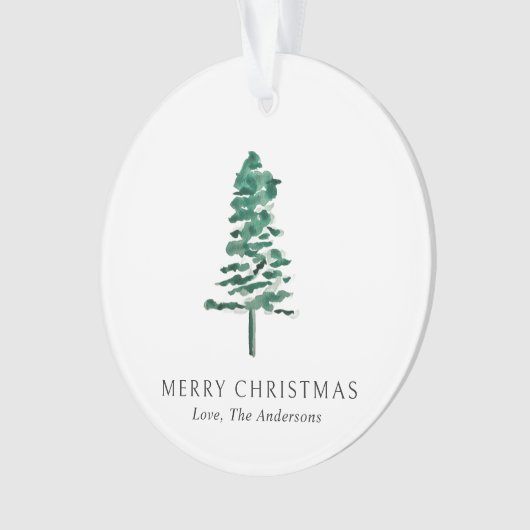 水彩松の木の写真クリスマスモダン オーナメント (正面)