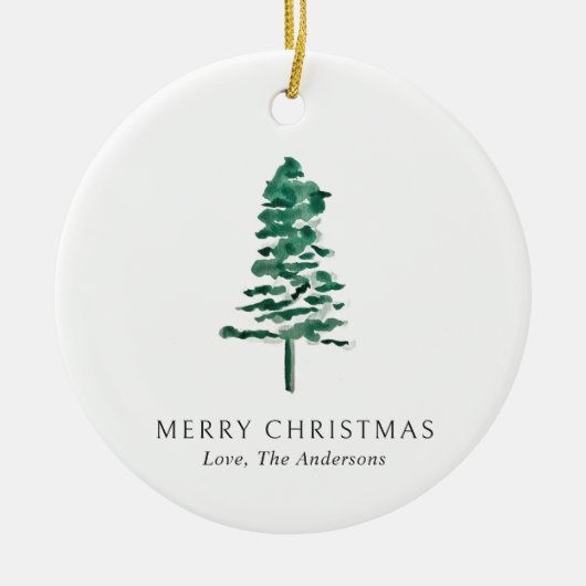 水彩松の木の写真クリスマスモダン セラミックオーナメント (正面)