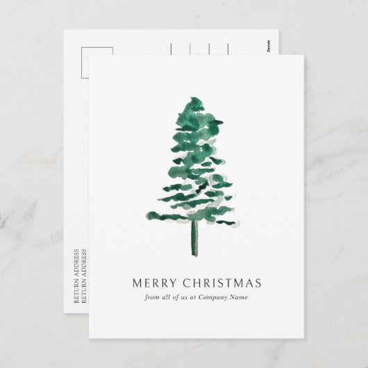 水彩松の木の写真ビジネスクリスマス シーズンポストカード (正面/裏面)