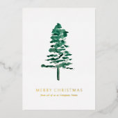 水彩松の木の写真ビジネスクリスマス 箔シーズンカード (正面)