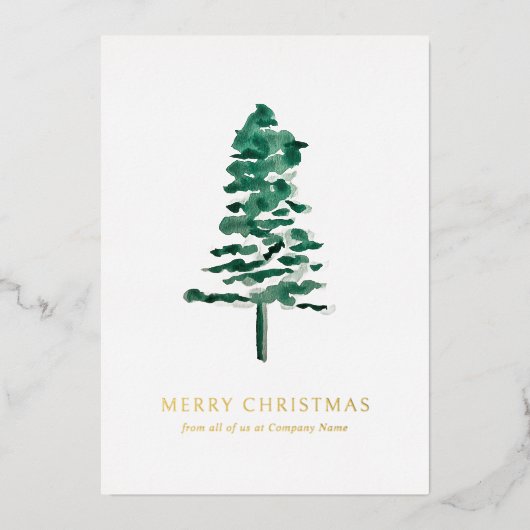水彩松の木の写真ビジネスクリスマス 箔シーズンカード (正面)