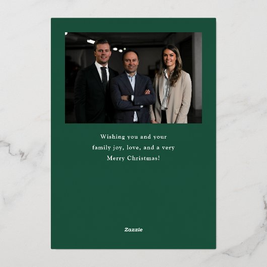 水彩松の木の写真ビジネスクリスマス 箔シーズンカード (裏面)