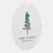 水彩松の木の写真 現代的なクリスマス オーナメントカード (右)