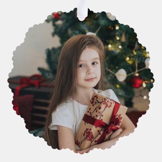 水彩松の木の写真 現代的なクリスマス オーナメントカード (裏面)