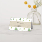 水彩松の木の冬の結婚式テーブル席 プレイスカード (裏面)