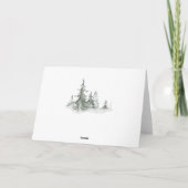 水彩松の木の冬の結婚式 サンキューカード (裏面)