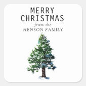 水彩松の木の家族の芸術的クリスマス スクエアシール (正面)