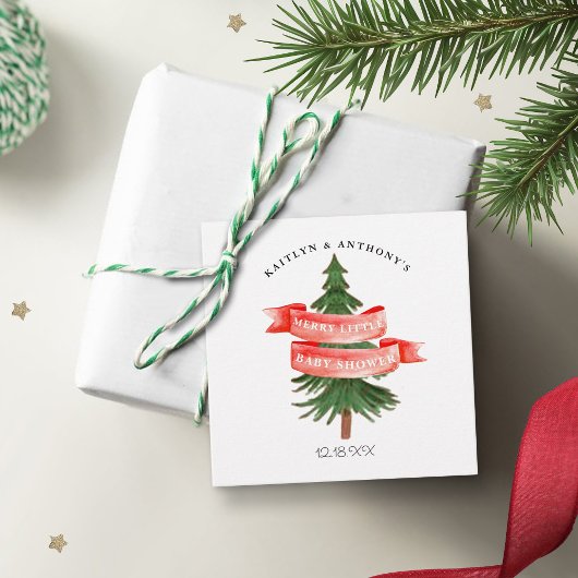 水彩松の木の小さなメリー赤ちゃんシャワー フェイバータグ