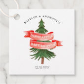 水彩松の木の小さなメリー赤ちゃんシャワー フェイバータグ (正面)