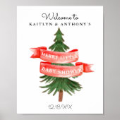 水彩松の木の小さなメリー赤ちゃんシャワー ポスター (正面)