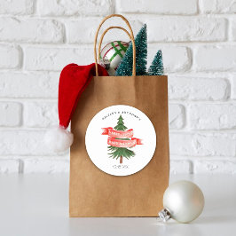 水彩松の木の小さなメリー赤ちゃんシャワー ラウンドシール