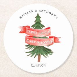 水彩松の木の小さなメリー赤ちゃんシャワー ラウンドペーパーコースター