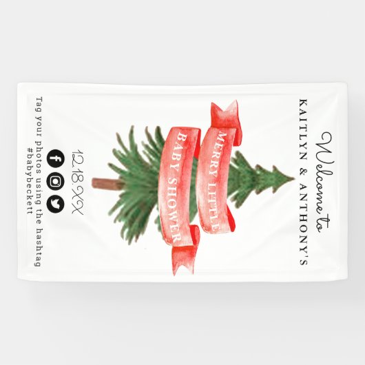 水彩松の木の小さなメリー赤ちゃんシャワー 横断幕 (横)