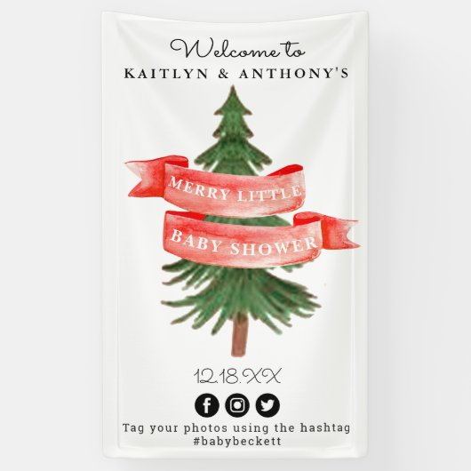 水彩松の木の小さなメリー赤ちゃんシャワー 横断幕 (縦)