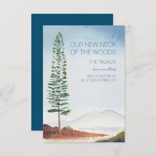 水彩松の木の山々の移動のお知らせ 出欠カード (正面/裏面)